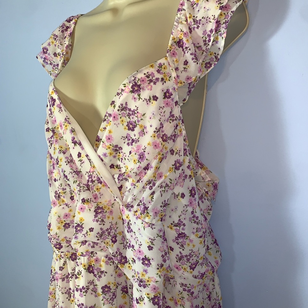 Arula Annie Purple Yellow Floral Maxi Dress With Ruffle Flutter Straps Tiered 14 — image 5 of 8